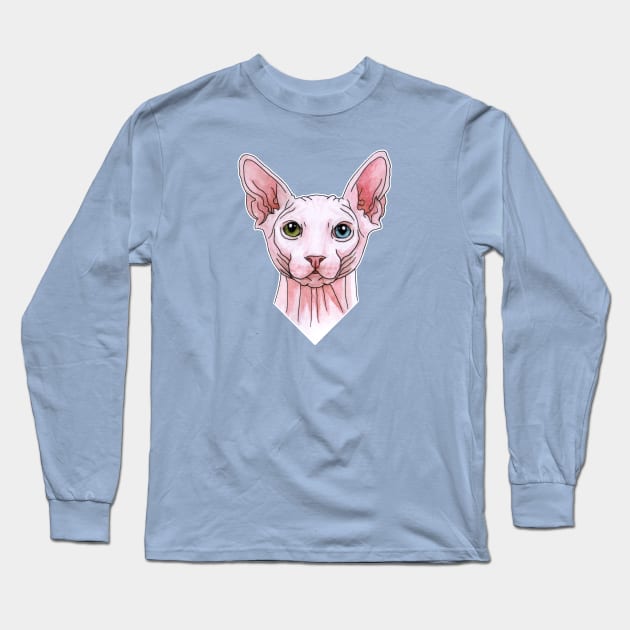 Sphynx cat portrait Long Sleeve T-Shirt by Savousepate